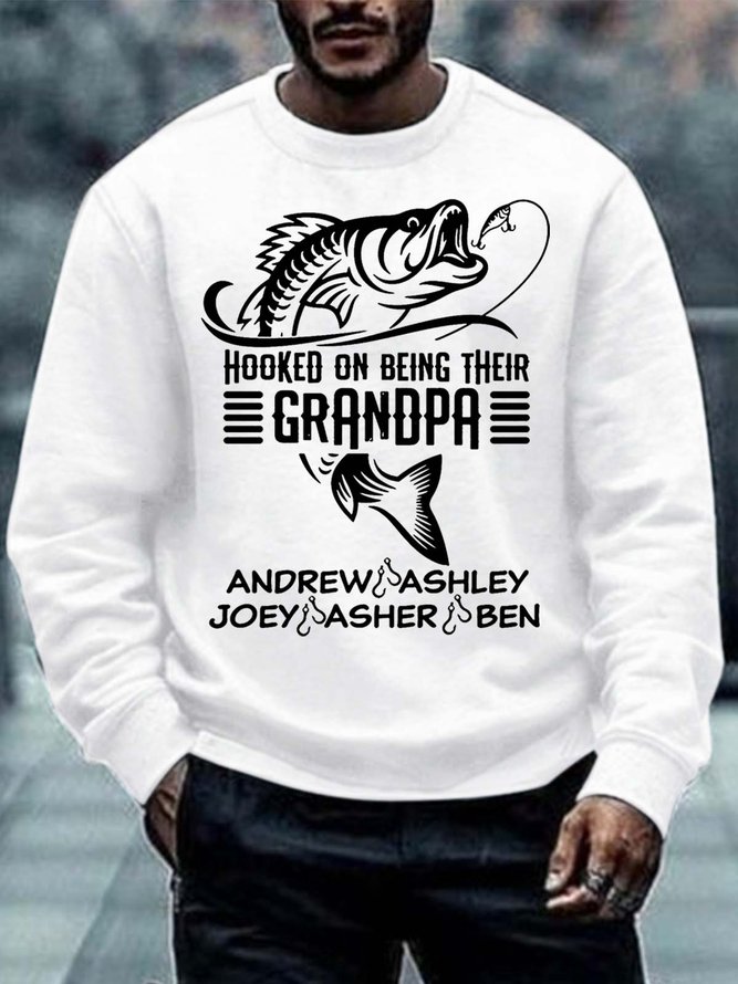 Men’s Hooked On Being Their Grandpa Casual Text Letters Regular Fit Sweatshirt