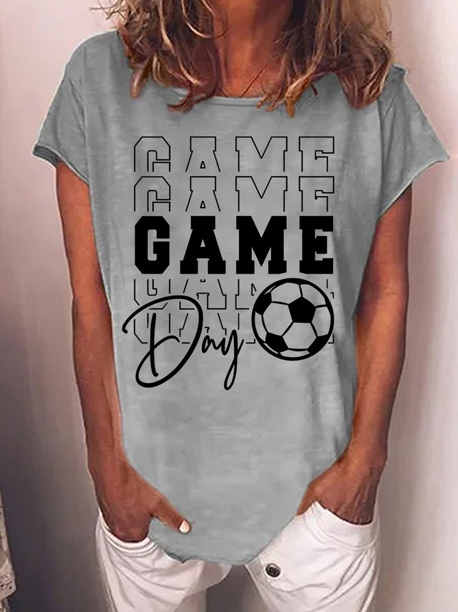 Women's Soccer Mon Game Day World Cup 2022 Funny Graphic Print Casual Loose Cotton-Blend Crew Neck T-Shirt