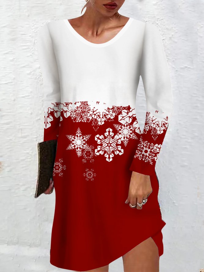 Women's Casual Snowflake Holiday Party V Neck Dress
