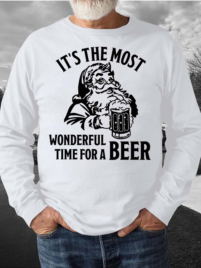 Men’s It’s The Most Wonderful Time For a Beer Merry Christmas Crew Neck Casual Christmas Sweatshirt