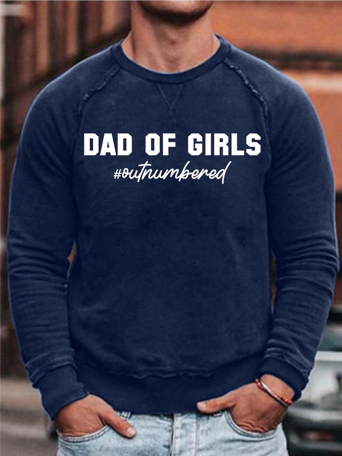 Men’s Dad Of Girls Outnumbered Simple Loose Cotton-Blend Sweatshirt
