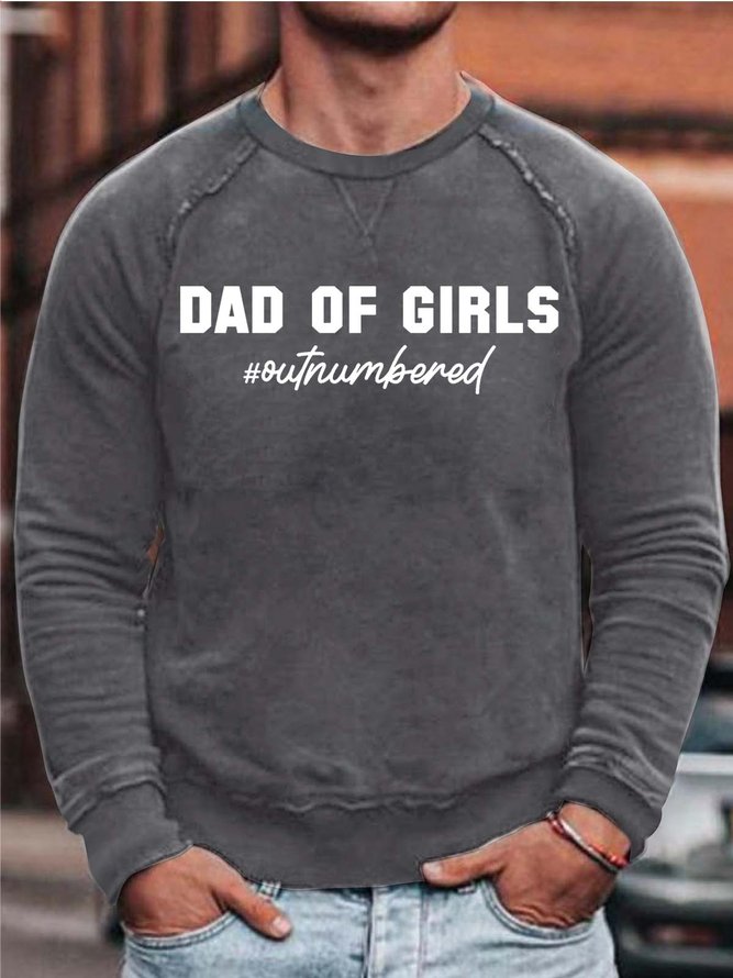Men’s Dad Of Girls Outnumbered Simple Loose Cotton-Blend Sweatshirt