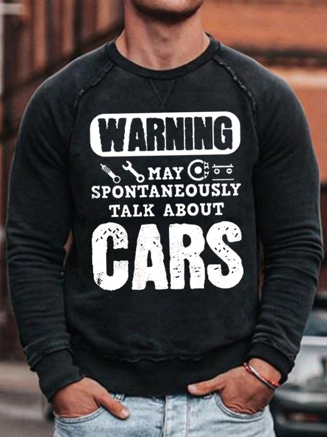 Men's Warning May Spontaneously Talk About Cars Funny Graphic Print Casual Text Letters T-Shirt