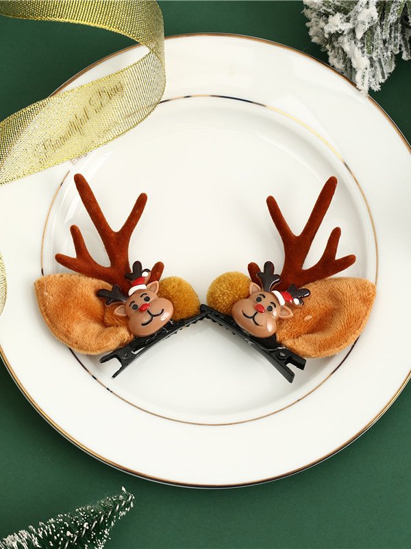 Santa Claus Christmas Tree Snowman Elk Pattern Antler Hair Clips Holiday Party Decorations Accessories