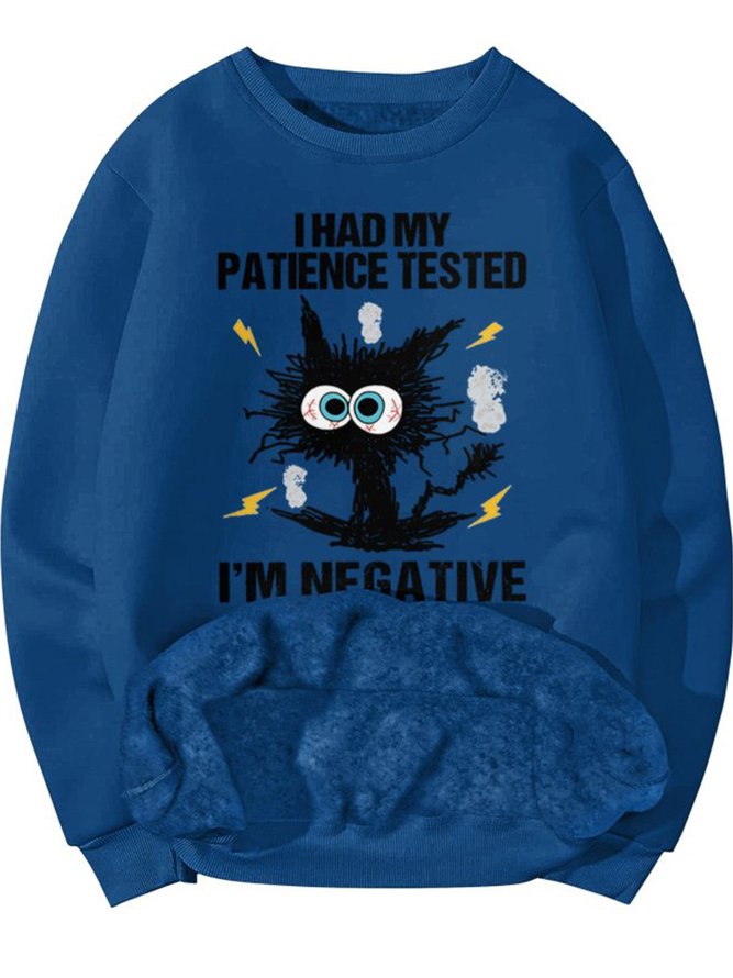 Men's I Am Negative Funny Grumpy Black Cat  Graphic Print Text Letters Casual Crew Neck Sweatshirt With Fifties Fleece