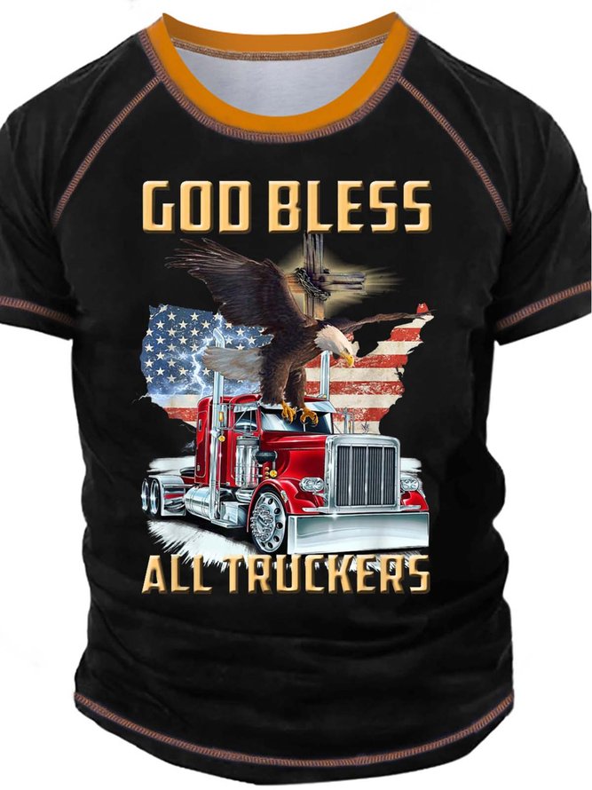Men’s God Bless All Truckers Crew Neck Casual T-Shirt