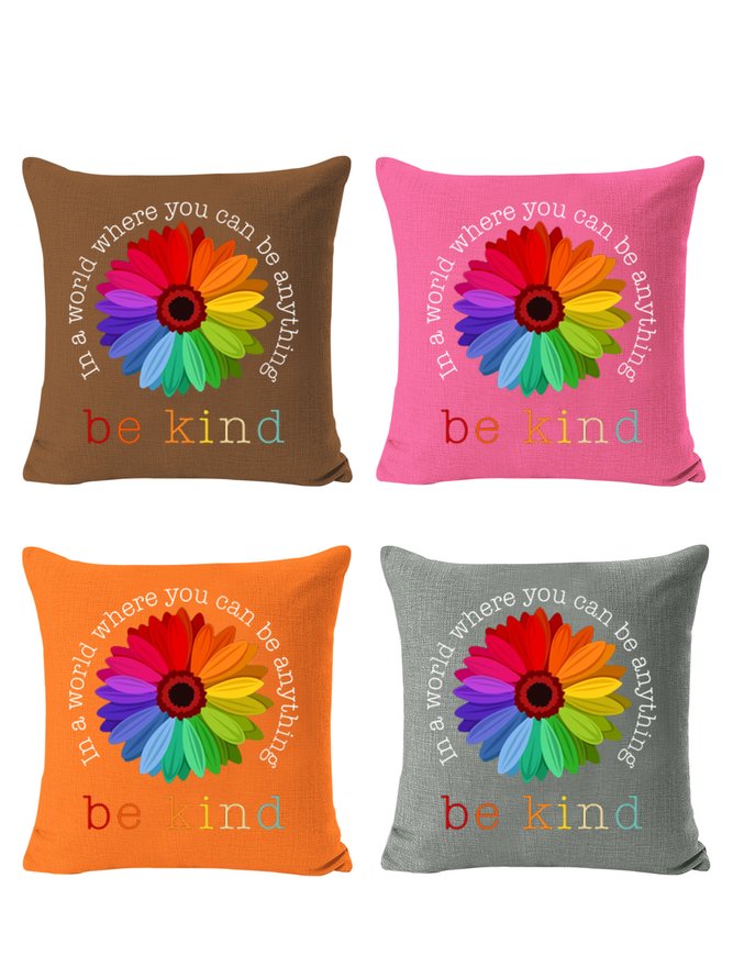 18*18 Set of 4 Daisy In A World Where You Can Be Anything Be Kind Backrest Cushion Pillow Covers, Decorations For Home