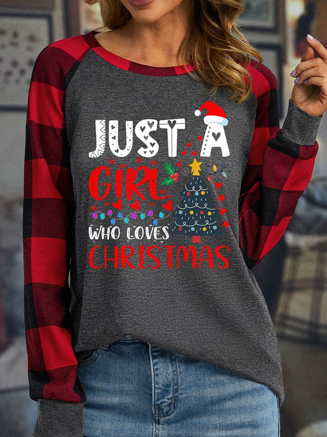 Lilicloth X Jessanjony Just A Girl Who Loves Christmas Womens Long Sleeve Buffalo Plaid T-Shirt