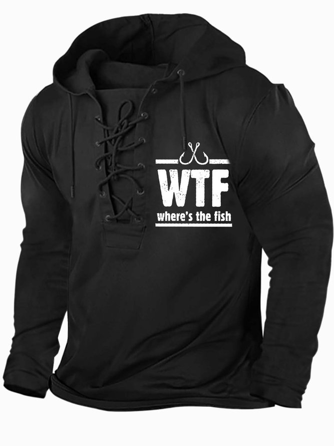 Men Where’s The Fish Text Letters Casual Regular Fit Sweatshirt