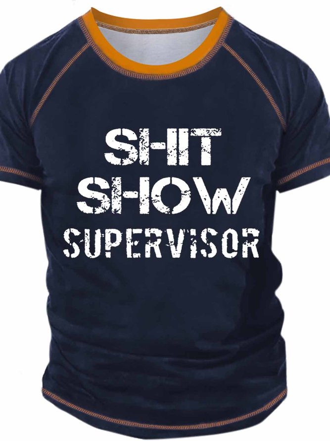 Men's Shit Show Supervisor Text Letters Casual Regular Fit Crew Neck Raglan Sleeve T-Shirt