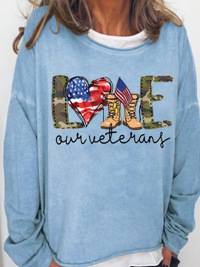 Women's Love Our Veterans US Military Gifts Casual Letters Sweatshirt