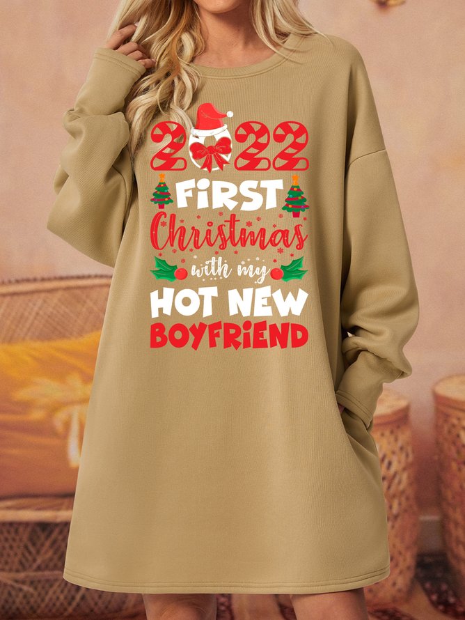 Lilicloth X Manikvskhan 2022 First Christmas With My Hot New Boyfriend Womens Sweatshirt Dress