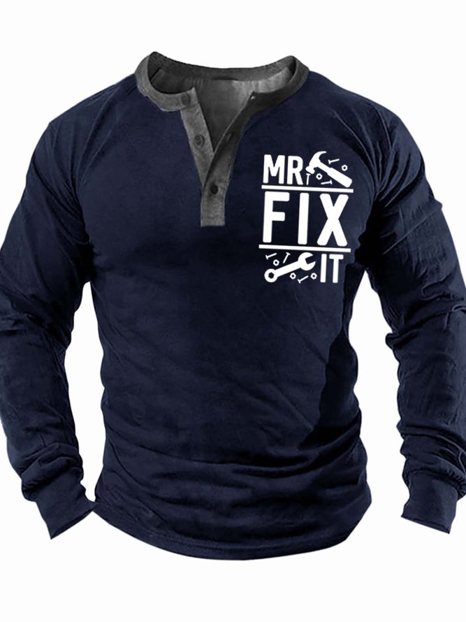 Men’s Mr Fix It Text Letters Regular Fit Casual Top