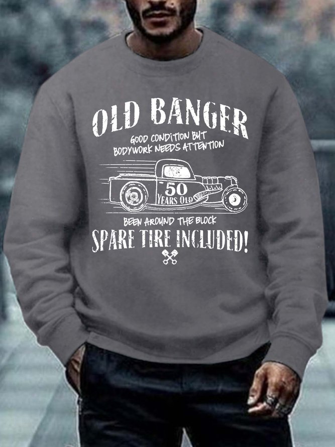 Men’s Old Banger 50 Years Old Spare Tire Included Crew Neck Casual Text Letters Sweatshirt