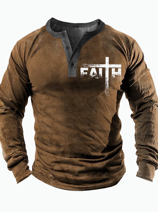 Men's Religious Faith Cross Graphic Print Casual Half Turtleneck Regular Fit Top