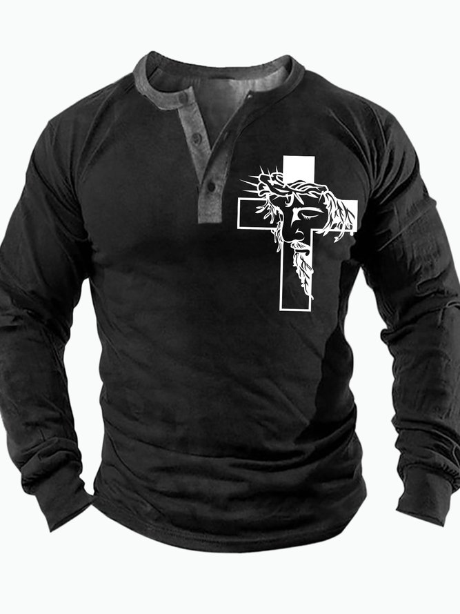 Men's Religious Belief Cross Jesus Graphic Print Half Turtleneck Casual Regular Fit Top