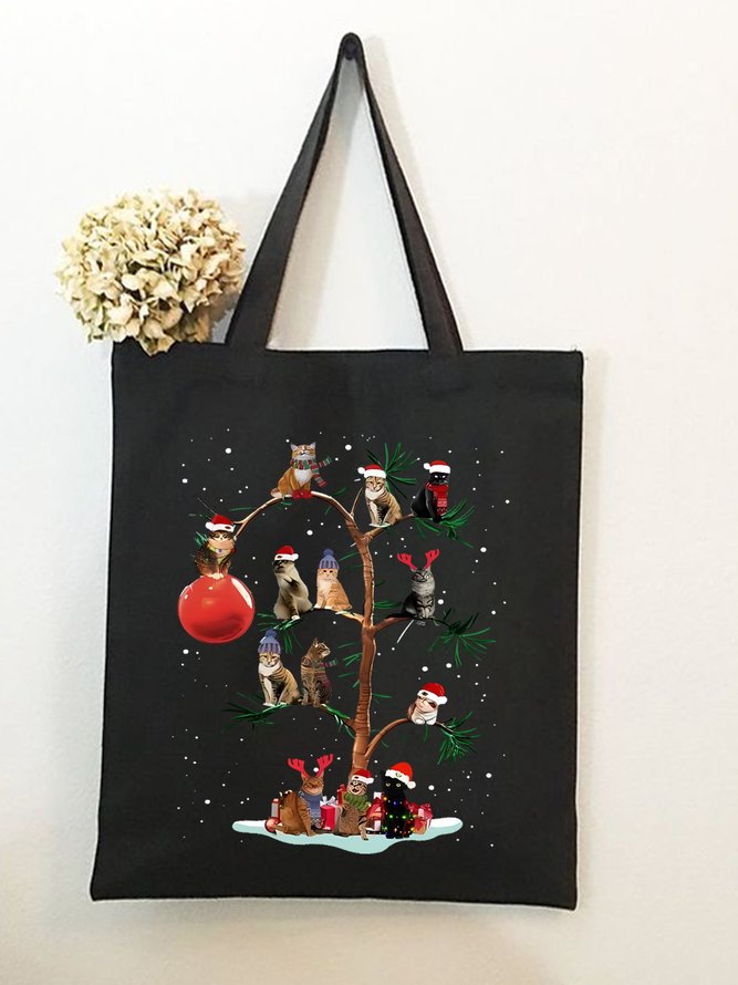 Christmas Trees And Cats Festival Graphic Casual Shopping Tote Bag
