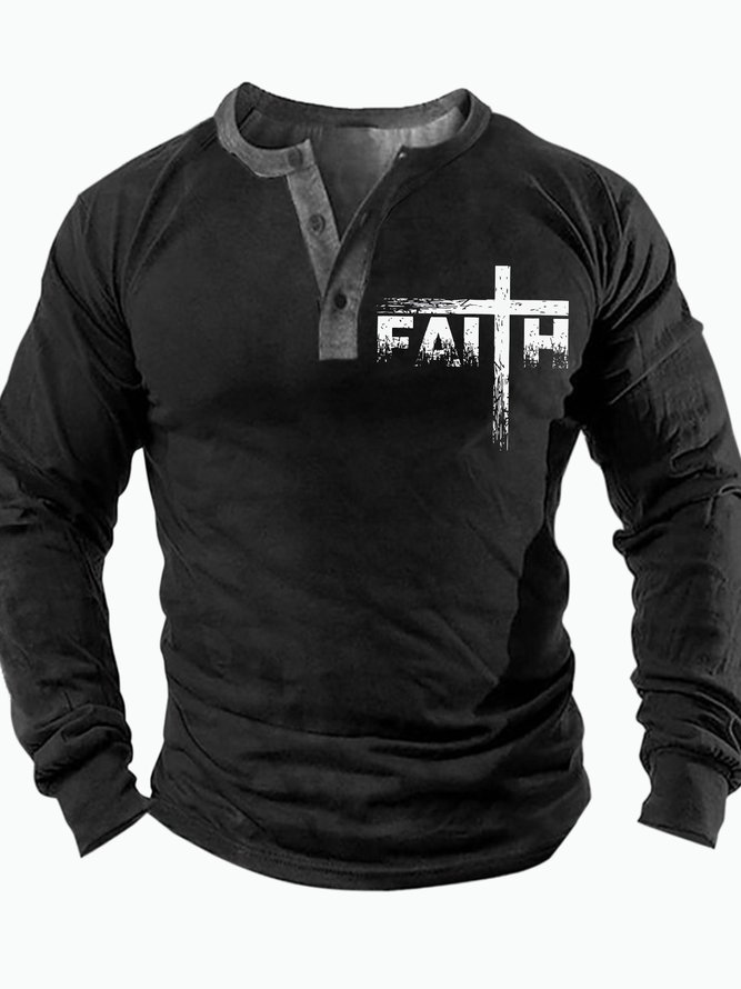 Men's Religious Faith Cross Graphic Print Casual Half Turtleneck Regular Fit Top