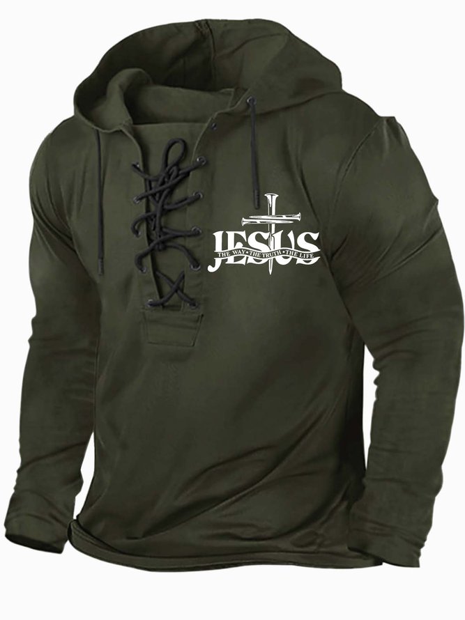 Men’s Jesus The Way The Truth The Life Half Open Collar Text Letters Casual Regular Fit Sweatshirt