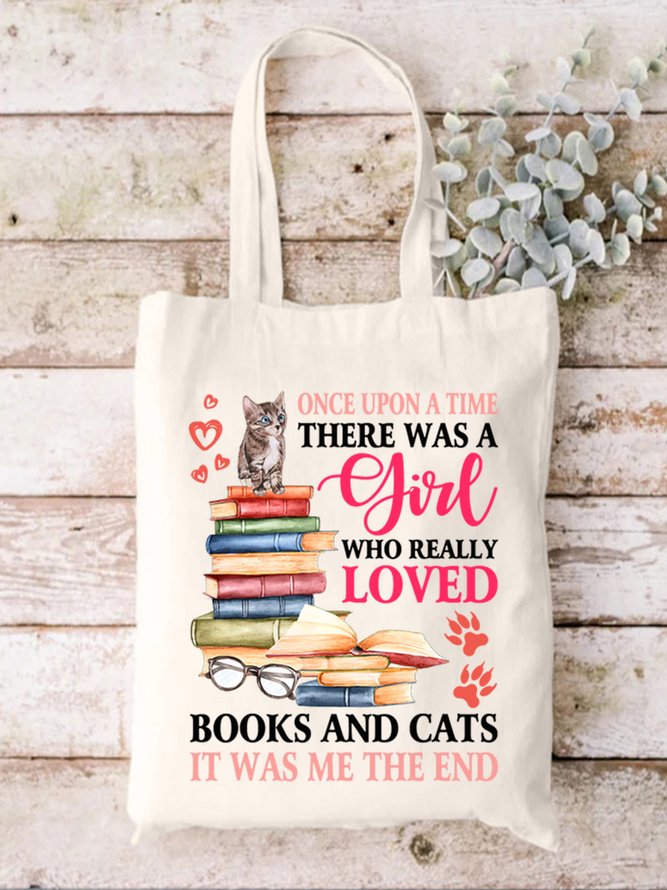 Books And Cats Animal Graphic Casual Shopping Tote Bag