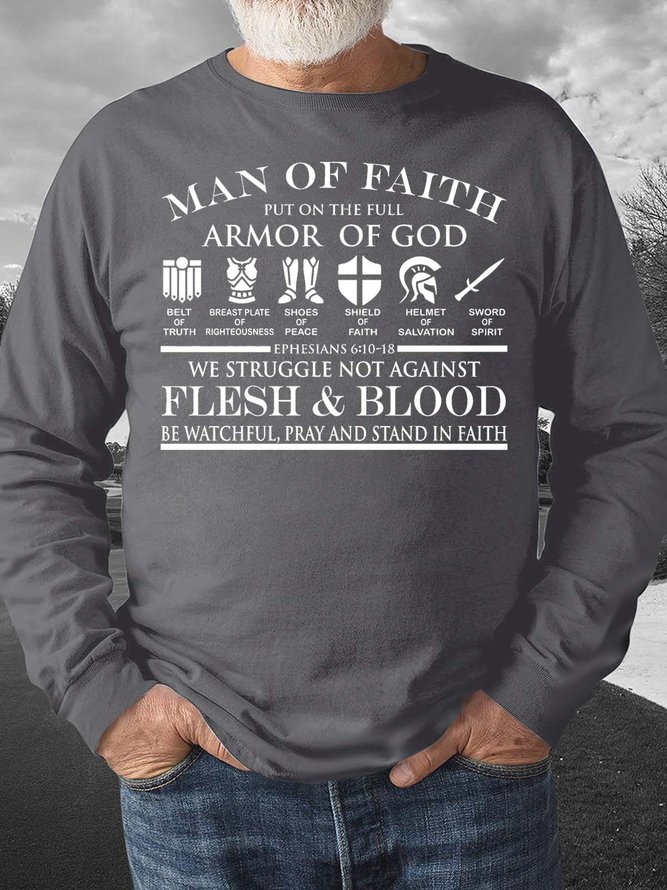 Men’s Man Of Faith Put On The Full Armor Of God Casual Regular Fit Crew Neck Sweatshirt