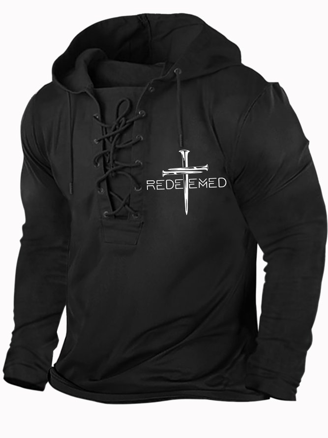 Men's Redeemeo Cross Funny Graphics Print Hoodie Text Letters Casual Sweatshirt
