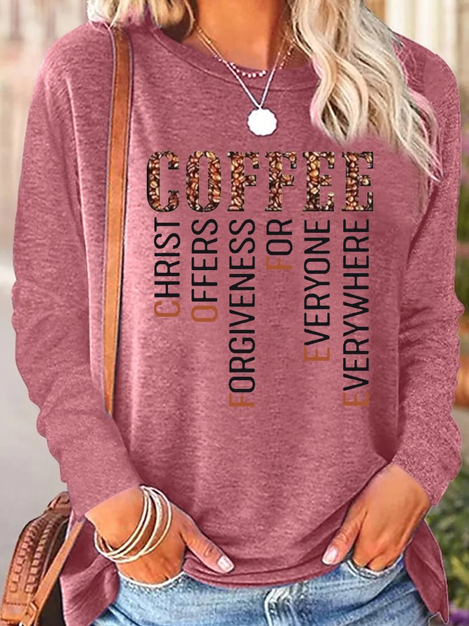 Womens Christ Coffee Lover Casual Crew Neck Top