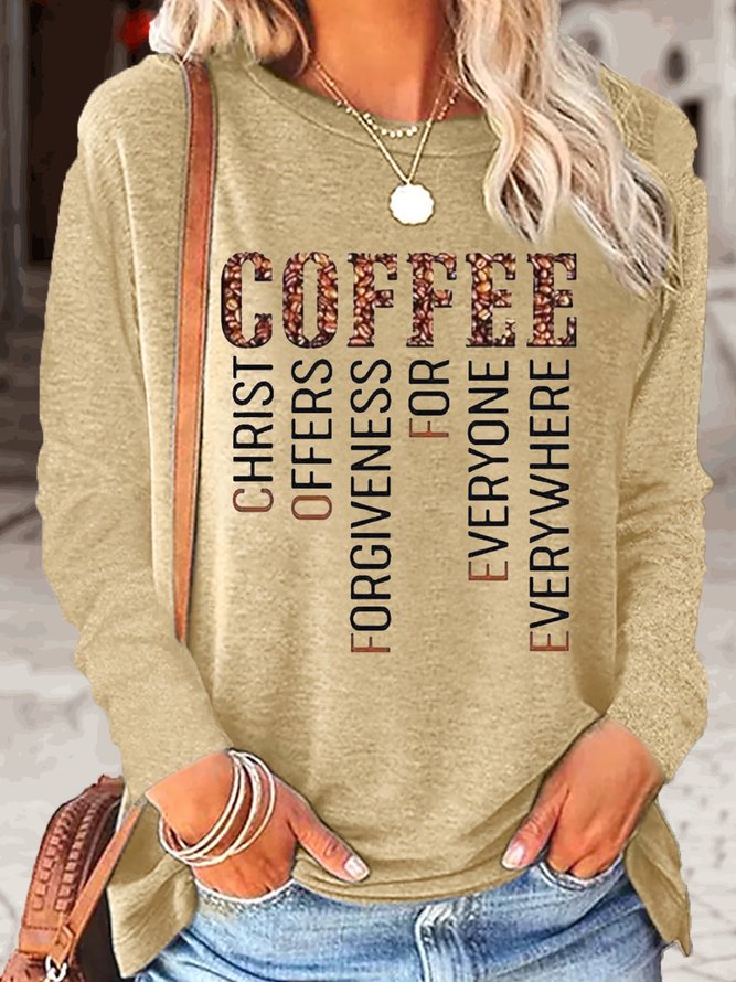 Womens Christ Coffee Lover Casual Crew Neck Top