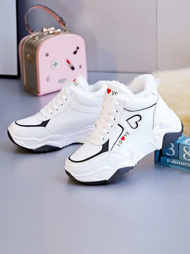 Heart & Letter Graphic Lace-up Front Wedge Sneakers