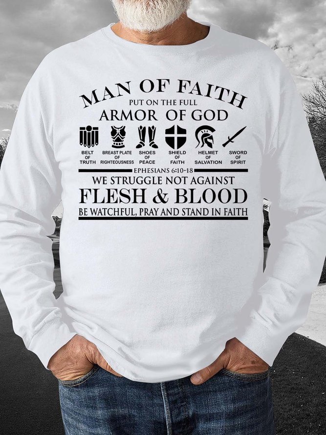 Men’s Man Of Faith Put On The Full Armor Of God Casual Regular Fit Crew Neck Sweatshirt