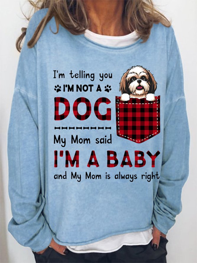 Women's Lover I'm A Baby Best Dog Mom Plaid Loose Sweatshirt