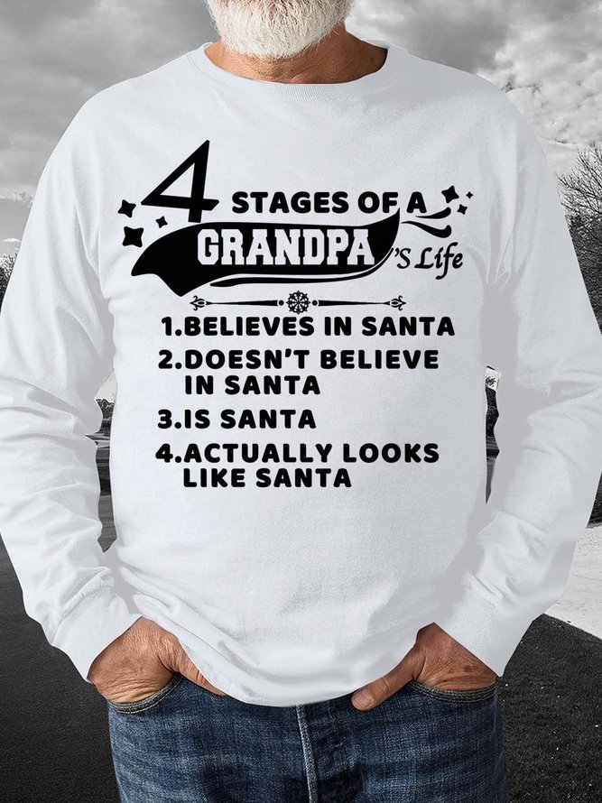 Men’s 4 Stages Of A Grandpa’s Life Believes In Santa Merry Christmas Crew Neck Casual Sweatshirt