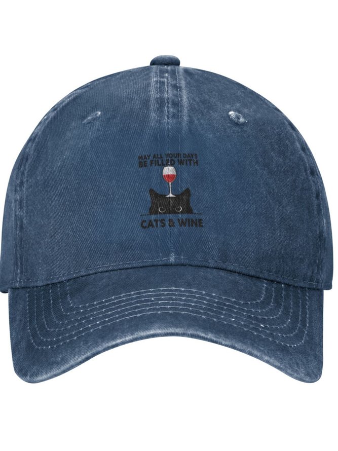 May All Your Days Be Filled With Cats And Wine Animal Graphic Adjustable Hat