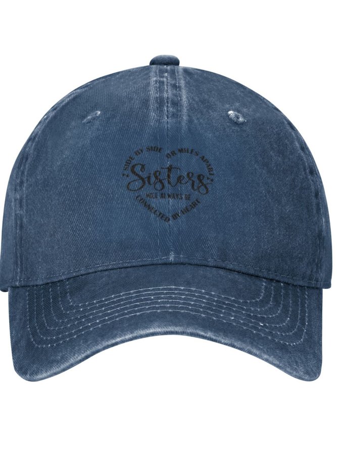 Sisters Will Always Connected By Heart Family Text Letters Adjustable Hat