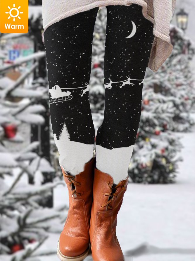 Women's Christmas Santa Snow Print Casual Leggings