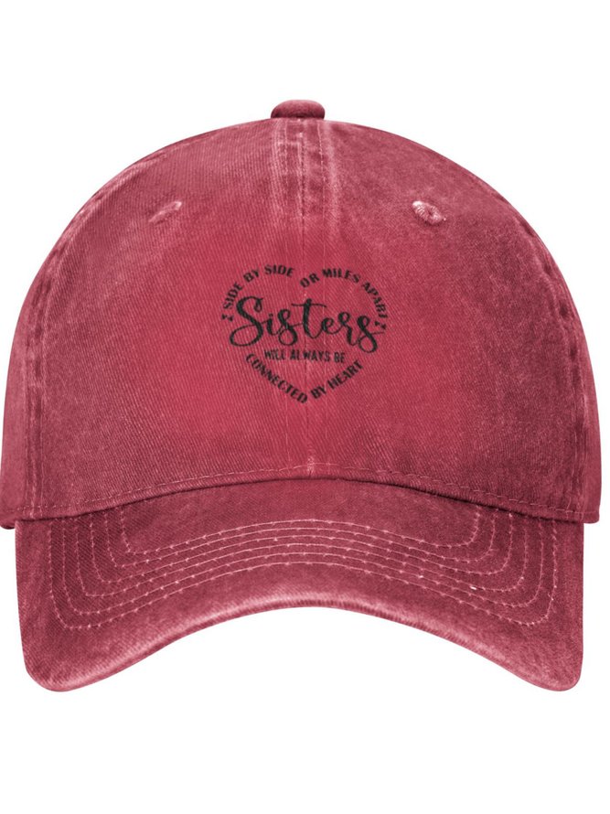 Sisters Will Always Connected By Heart Family Text Letters Adjustable Hat