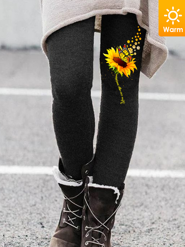 Women's Butterfly Paw Print Blooms Sunflower You Are My Sunshine Regular Fit Simple Leggings