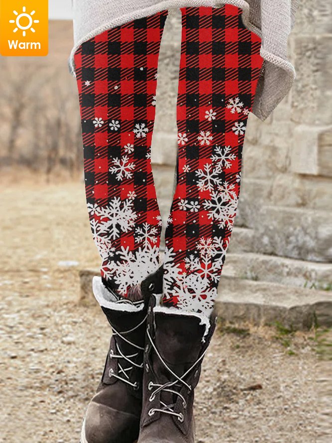 Women's Christmas Plaid Snoweflack Casual Leggings