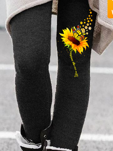 Women's Butterfly Paw Print Blooms Sunflower You Are My Sunshine Regular Fit Simple Leggings