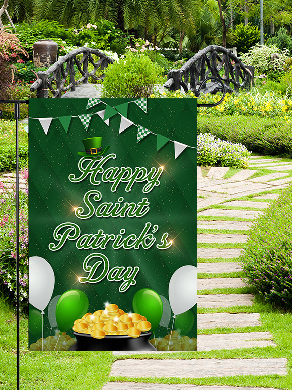 Happy St Patrick's Day Garden Flag 12 x 18 Inch Burlap Yard Flag Double Sided Printed Shamrocks Holiday Outdoor Decor Flag