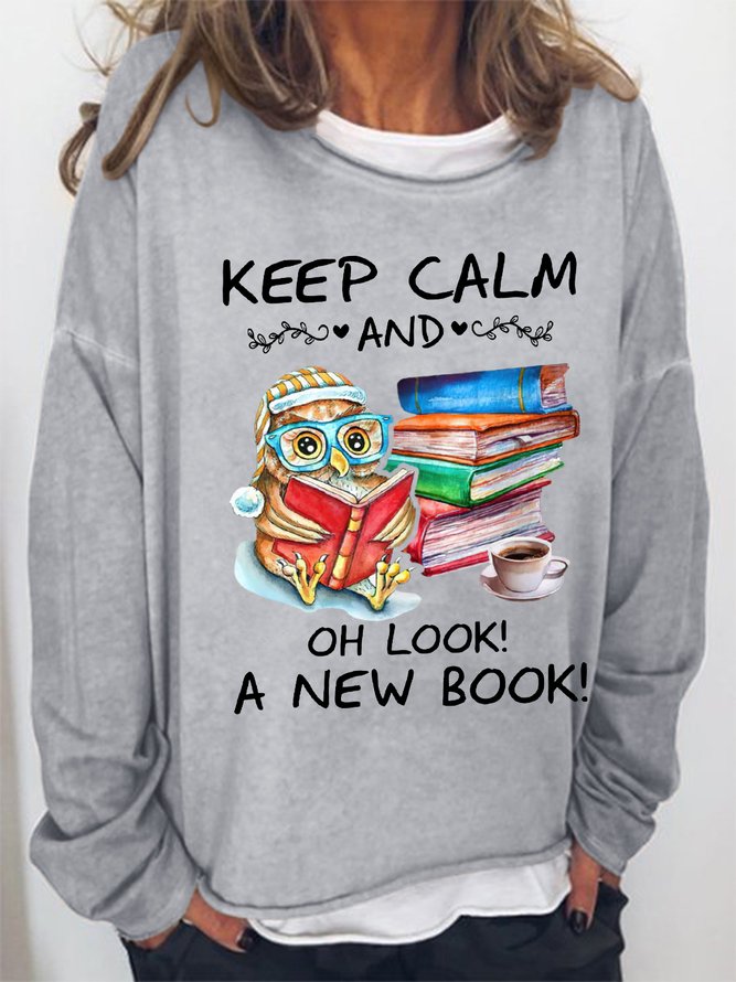Women's Keep Clam Book Owl Simple Crew Neck Sweatshirt