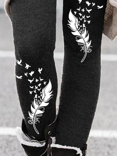 Women's Feather Pattern Simple Regular Fit Leggings