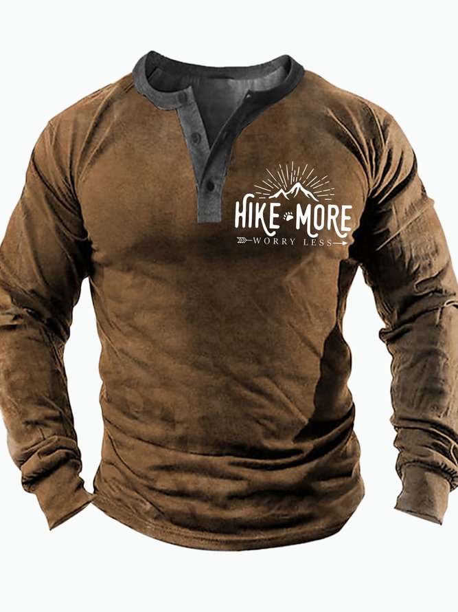 Men's Hike More Worry Less Funny Graphic Print Casual Text Letters Regular Fit Half Turtleneck Top