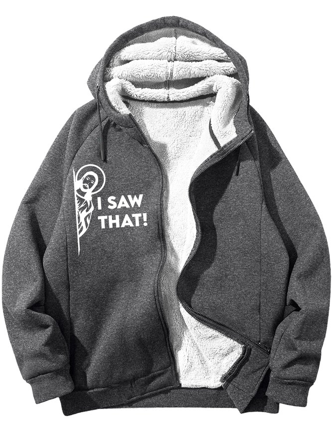 Men's I Saw That Religion Faith Funny Graphic Print Hoodie Zip Up Sweatshirt Warm Jacket With Fifties Fleece