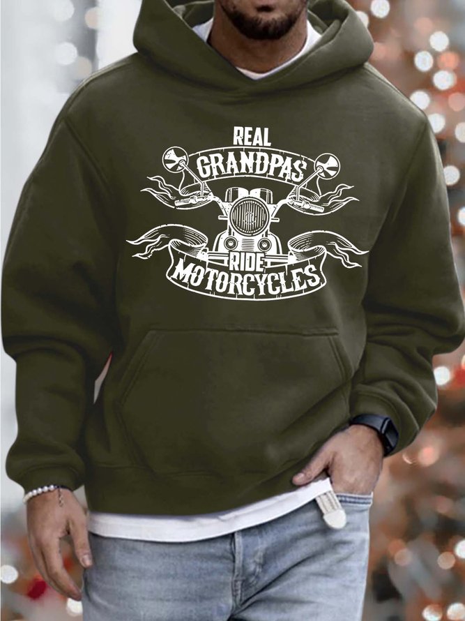 Men’s Real Grandpas Ride Motorcycles Loose Text Letters Hoodie Casual Sweatshirt
