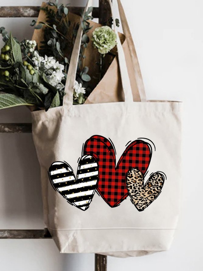 Three Different Colors Of Heart Festival Text Letters Casual Shopping Tote Bag