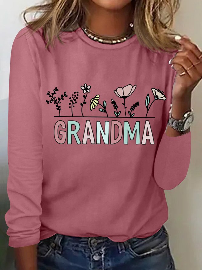 Women's Grandma Simple Floral Regular Fit Long Sleeve Top