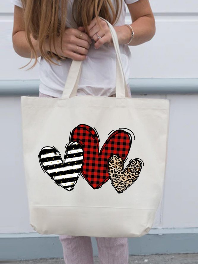 Three Different Colors Of Heart Festival Text Letters Casual Shopping Tote Bag