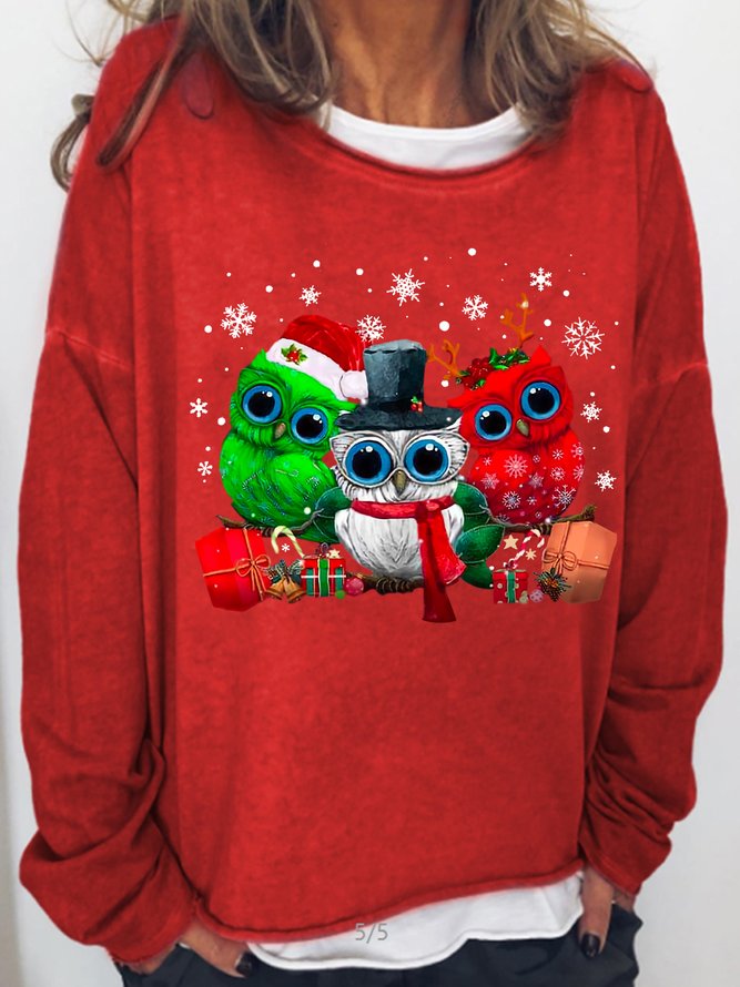 Women's Christmas Santa Owl Print Sweatshirt