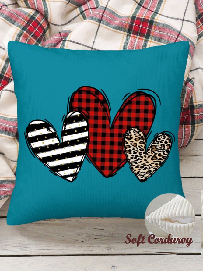18*18 Plaid Heart Simple Throw Pillow Covers, Pillow Covers Decorative Soft Corduroy Cushion Pillowcase Case For Living Room